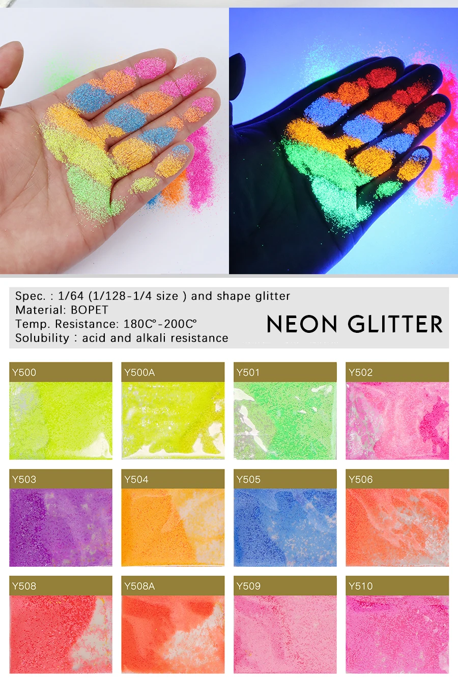 Fluorescent Glitter Powder Nail Art Salon Neon Glitter Nail Powder For Gel Nails UV Shinny Sequins