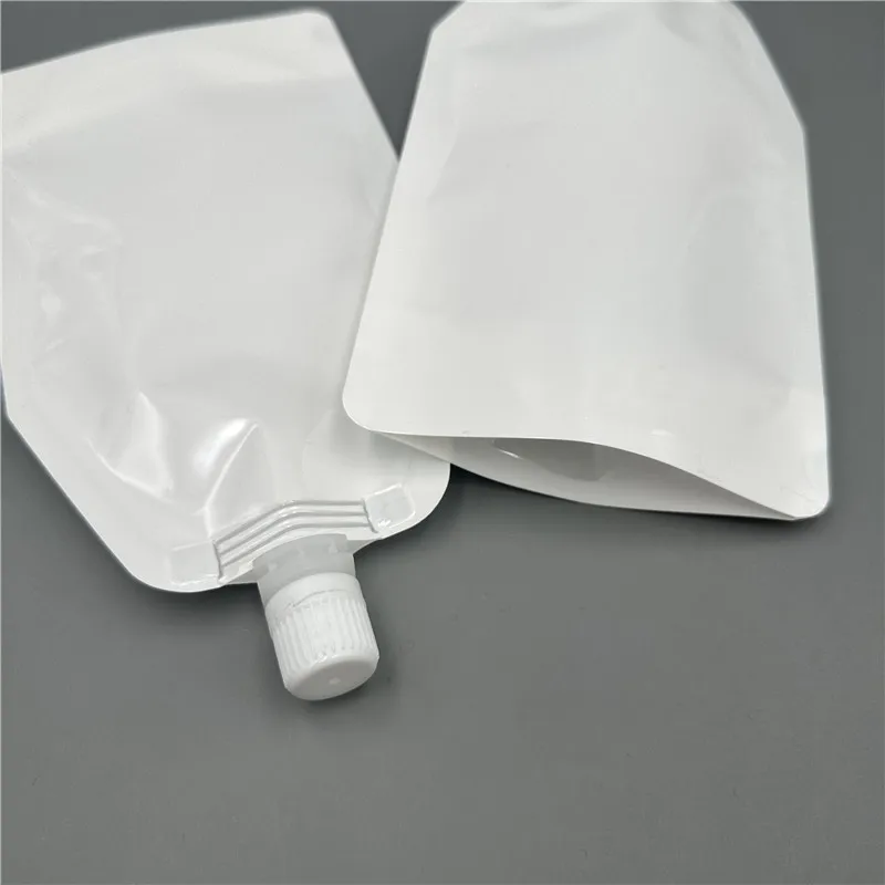 Low MOQ 500pcs Reusable Milky White Shaped Spout 400ml Pouch 13.5 oz Empty Stand Up Pouches Refill Liquid