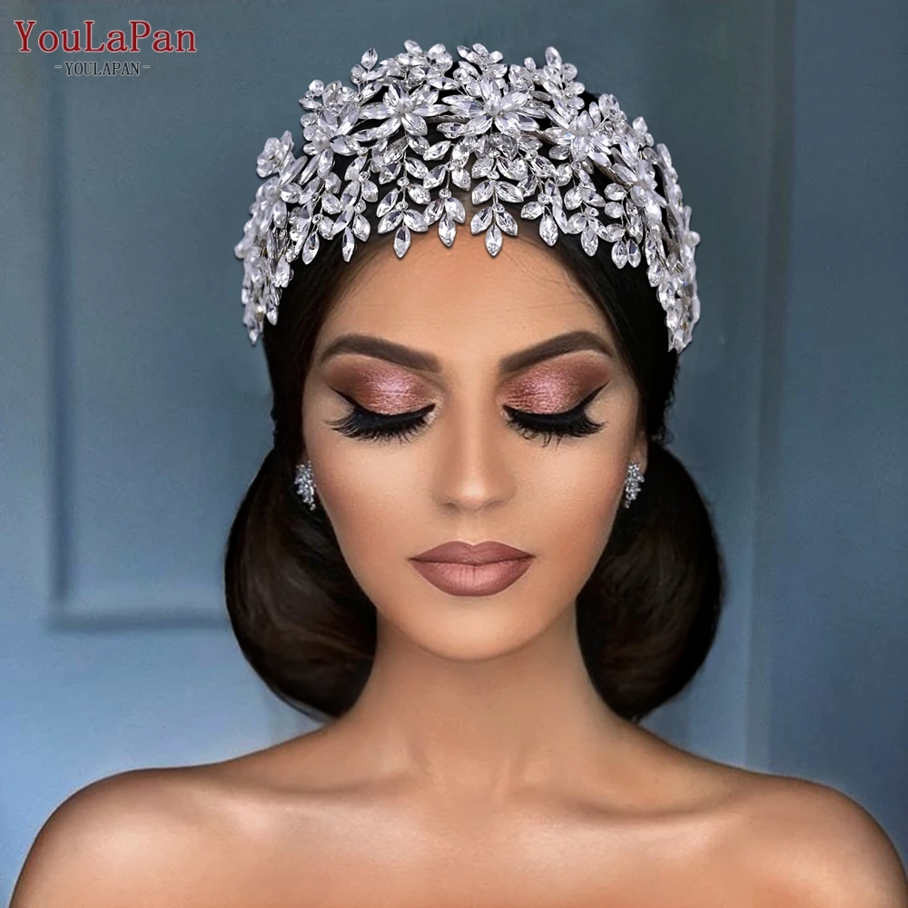 YouLaPan HP375 Fashion Bridal Hair Accessories Sparkling Handmade Rhinestone Flowers Adjustable Headband Women Wedding Hairpiece
