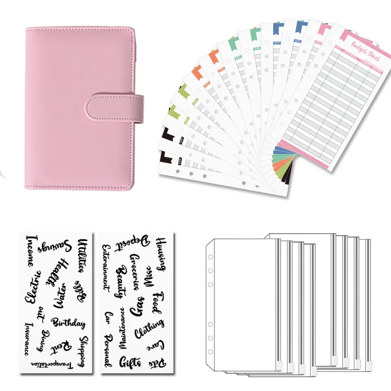 Fast shipping Low Price A6 Macron PU Cover Clear Budget Binder with Cash Envelopes