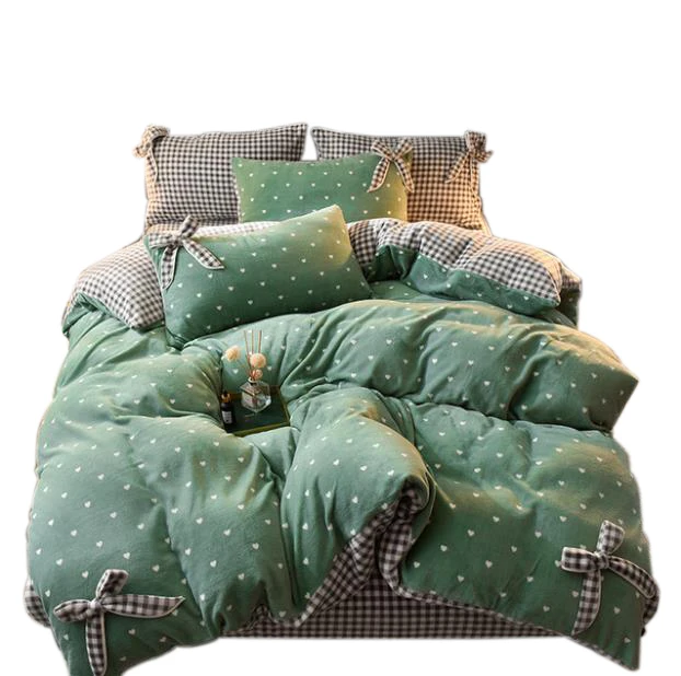 Winter thick milk velvet double block AB version of bowknot four-piece set of single double quilt cover bed hat bedding baby