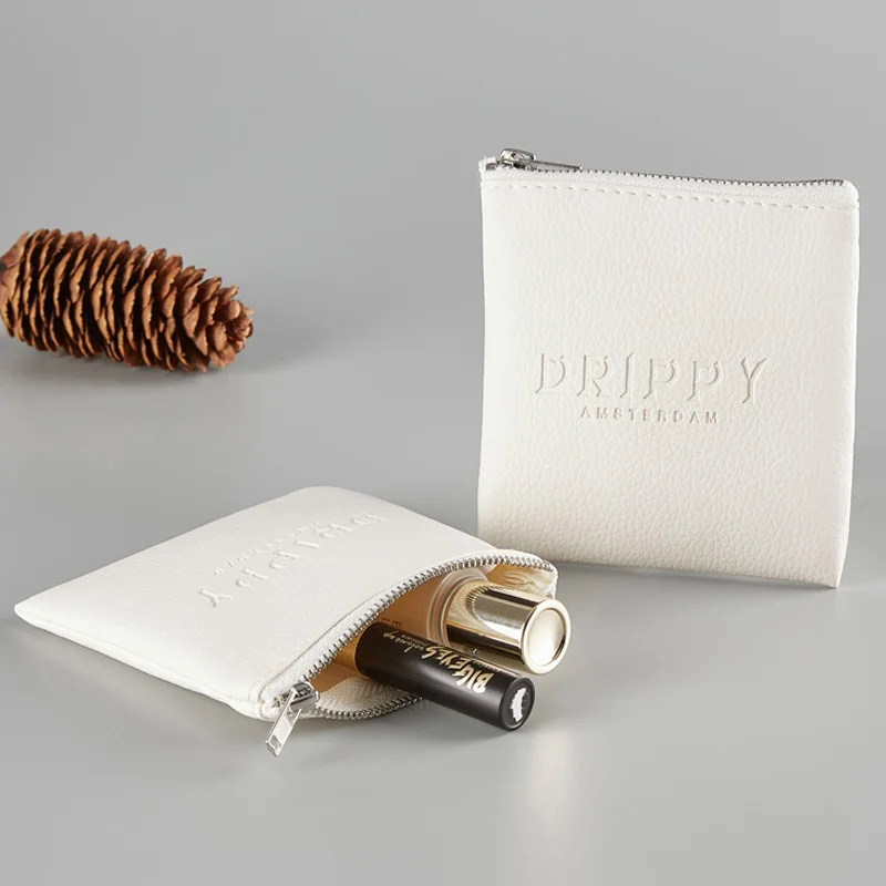 Customized Pu Leather Zipper Bag Fashion White Iron Purses and Handbags Wholesale Makeup Jewelry Packaging