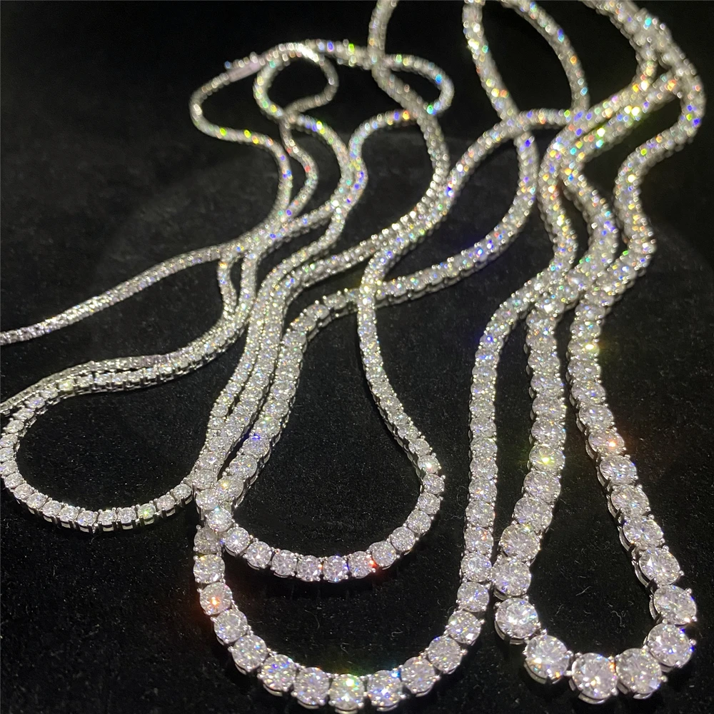 Round Cut Moissanite Diamond 2-6.5mm Hip Hop Jewelry Tennis Bracelet Iced Out 925 Sterling Silver VVS Moissanite Tennis Chain