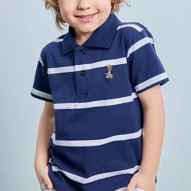 Wholesale Summer Custom Embroidery Design Cotton Boys T-Shirts Stripe Polo Shirts For 2-14 Years