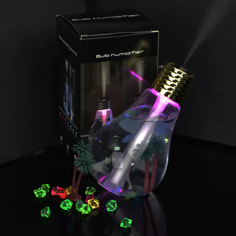 Bulb Mini 400ml Desktop Air Spray Humidifier Creative Colorful Night Light Purifying Interior Humidifier