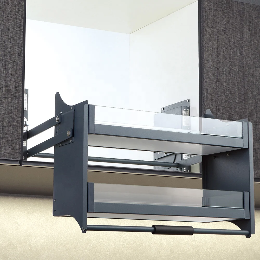 China adjustable creative hidden in kitchen cabinet accessories baskets pull down shelf lift up shelving system elevator basket
