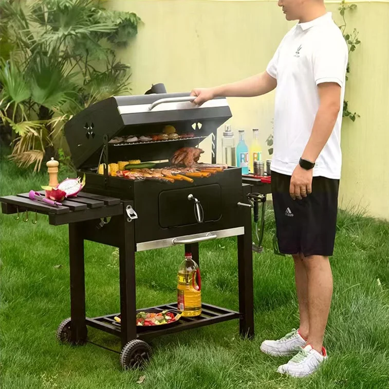 Outdoor Barbecue Grill Square Oven Portable BBQ Grills with Two Grilling Net