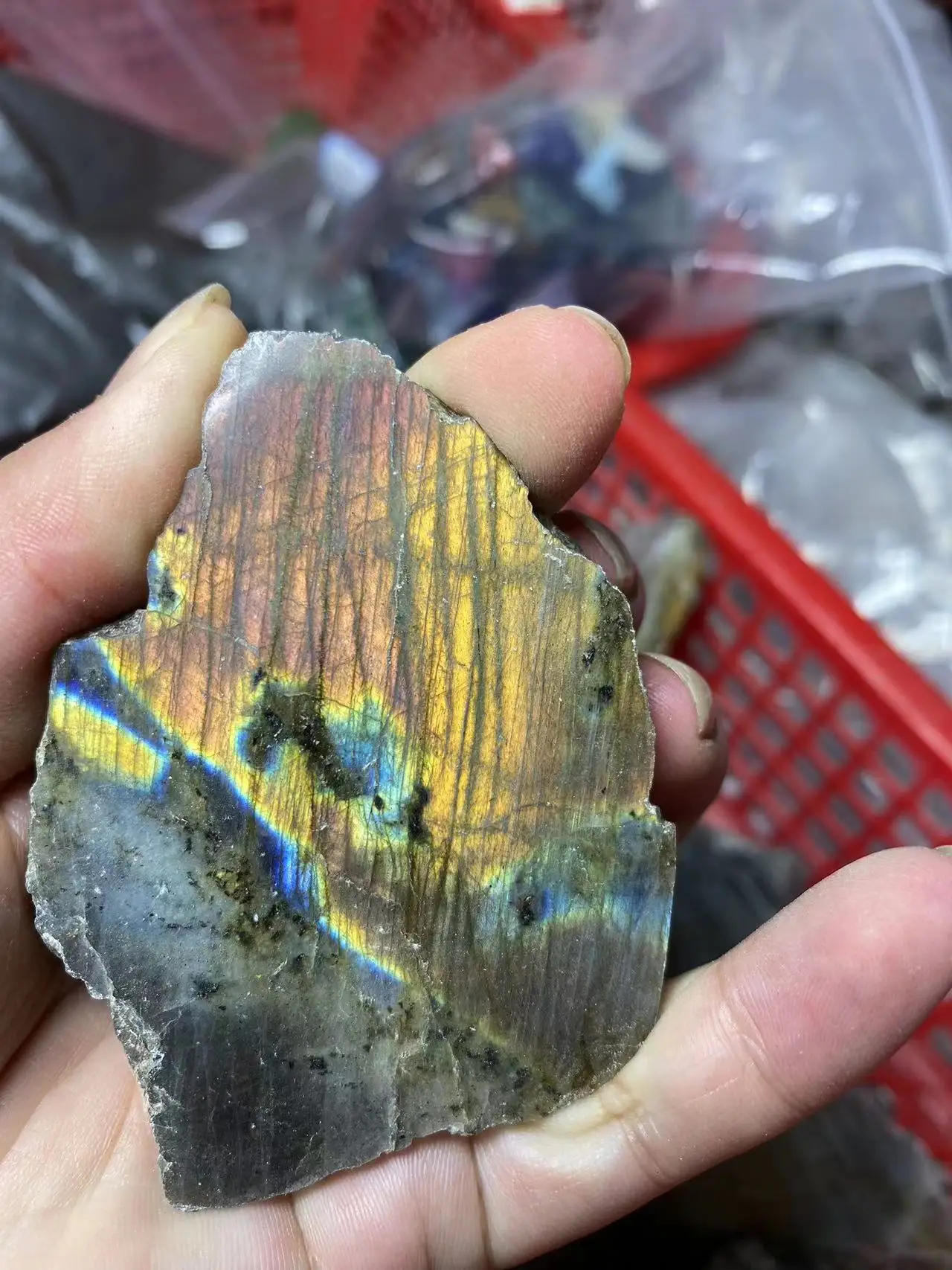 wholesale price  good flash labradorite rough stone one side polished for natural flash