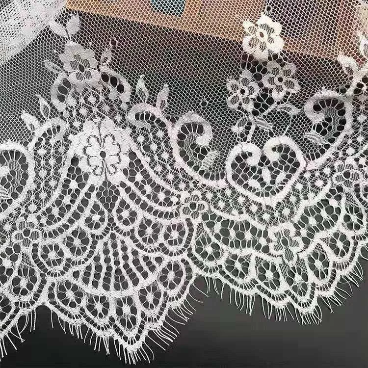 China wholesale eyelash lace 38Cm double scalloped eyelash lace trim chantilly lace trim for wedding dress