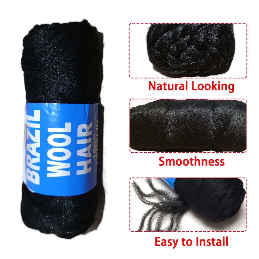 Wholesale Brazil Gold Black Bulky Brazilian Wool Hair Yarn for Knitting Hair Braiding Hair extension