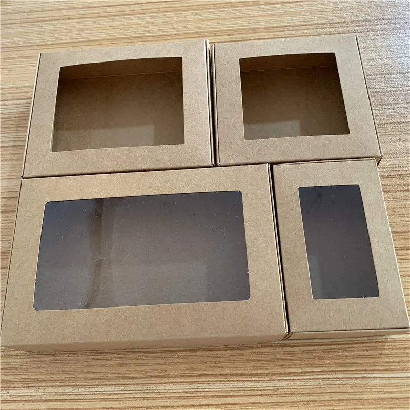 Multi Size Paper Soap Box Kraft Paper Gift Box Package Shipping Cardboard Kraft Paper Packaging Box With Clear Pvc Window