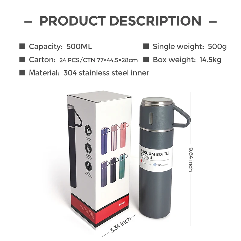 Amazon Hot Sale 500ml Corporate Business Stainless Steel Vacuum Flask Thermos Mug Gift Set
