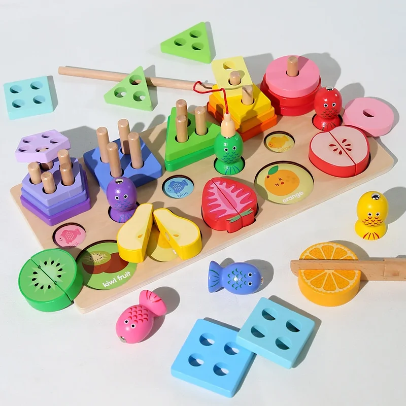 3in1 Cartoon Animal Wooden Puzzle Jigsaw Game Toys Shape Pairing Early Education Learn Puzzle Develop Kids Hand-eye Coordination