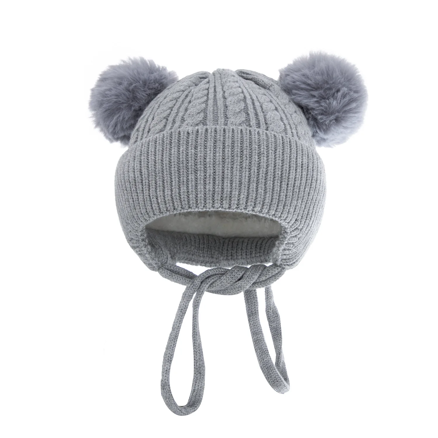 Double Pompom Hat Winter Knitted Kids Baby Girl Hat Warm Thicker Children Infant Beanie Cap Bonnet D471-1