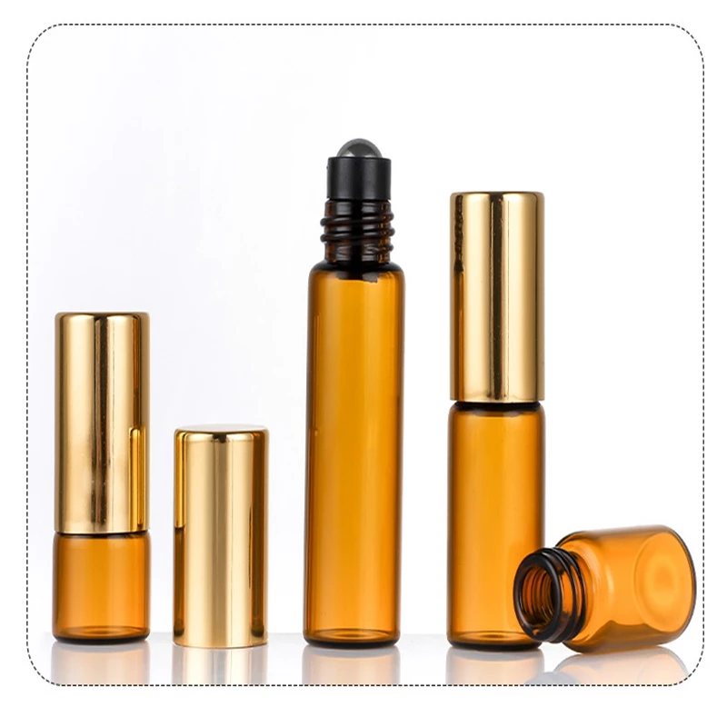 Wholesale  2ml 3ml 4ml 6ml 11ml Mini Tube Amber Clear Glass Roll On Bottle with  Gold Screw Cap For Serum Essential Oil Test