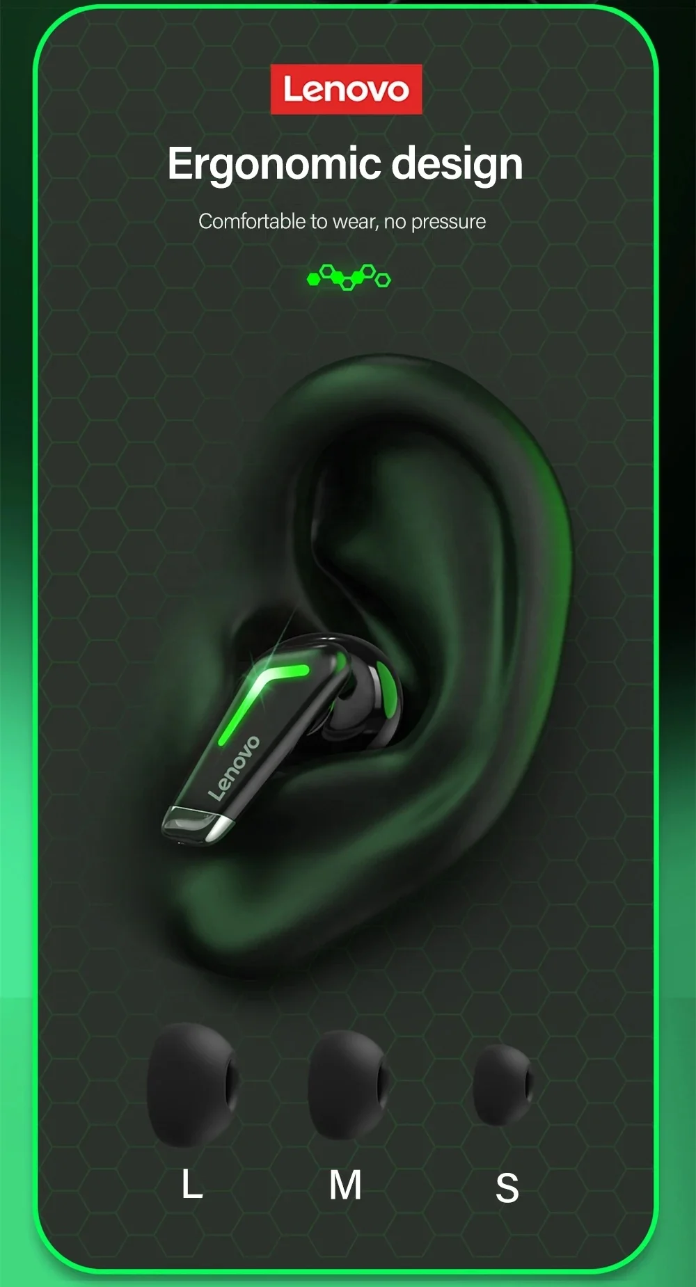 Original Lenovo GM3 Gaming Headphone With Digital Display TWS Low Latency Gaming Headset Noise Cancelling for Game Play