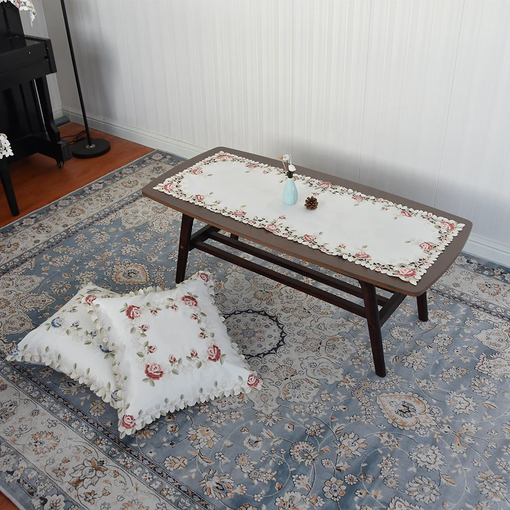 Lufu Luxury embroidered  table runner macramee table runner and placemats polyester rose embroidery tablecloth and table runner