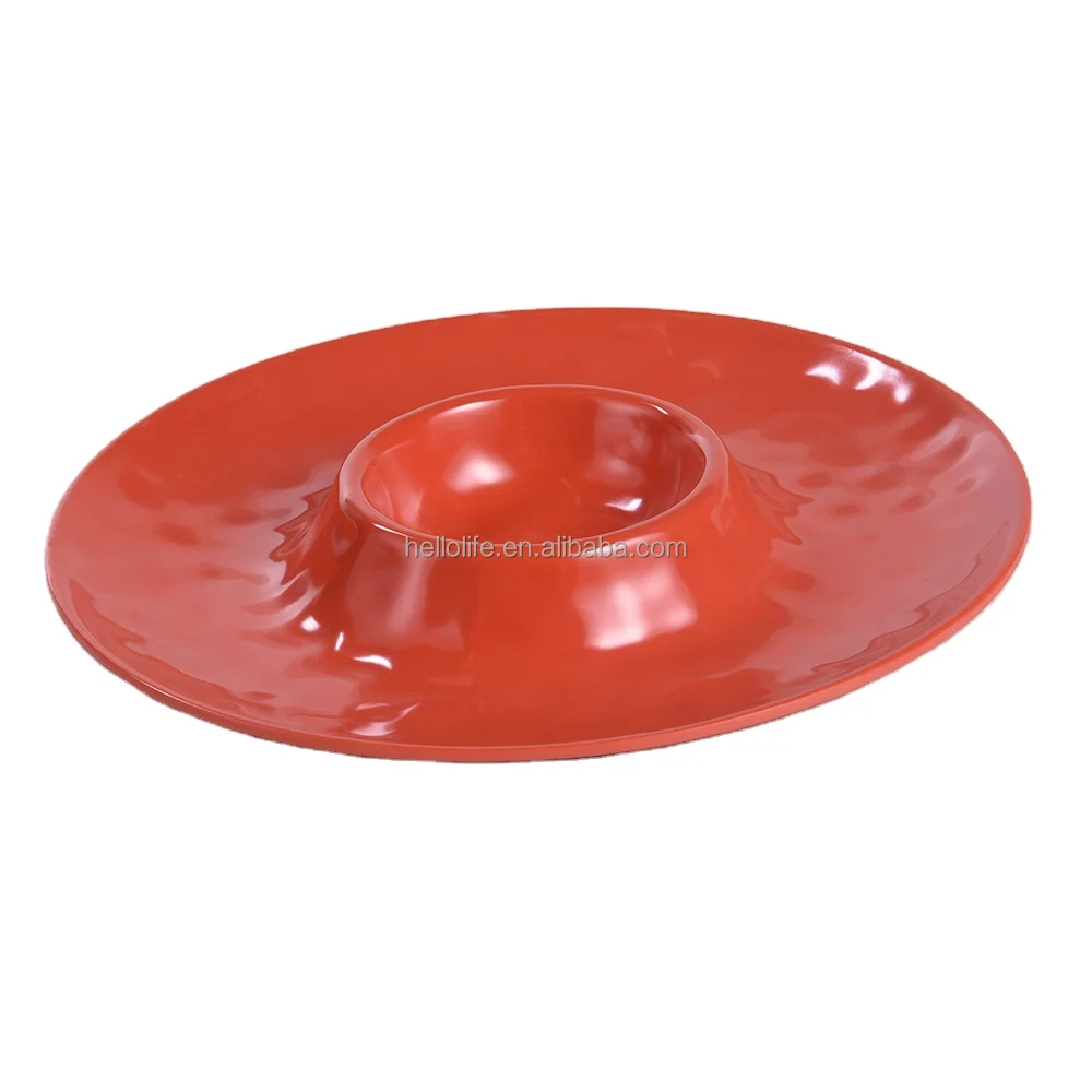 Heavy Weight Colorful Orange Melamine Plastic Round Snack bowl Chip and Dip Bowl Serving Tray set