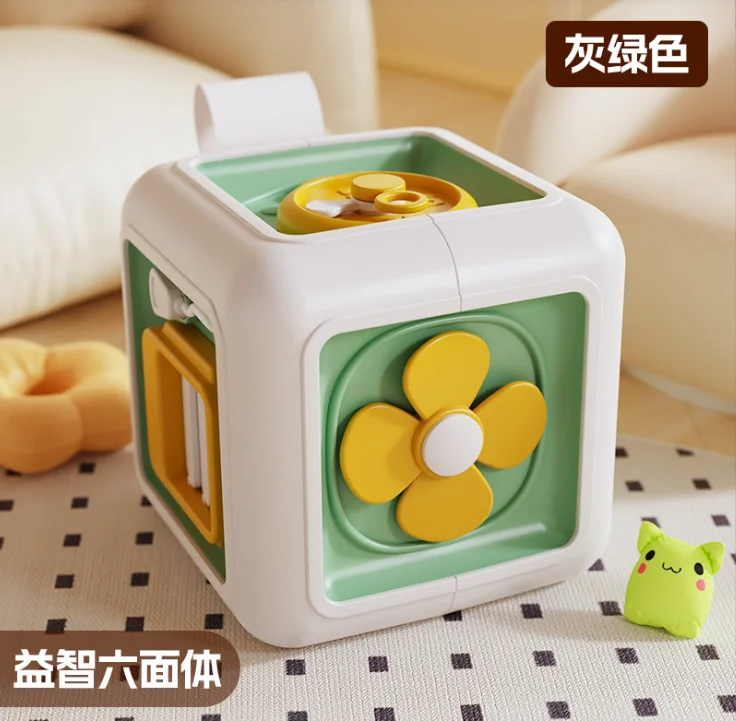 Huiye 6 In 1 Activity Cube Multi-Function Busy Board Stem Puzzle Toys Kids Stress Relief Desktop Spin Game Montessori Toys Gifts