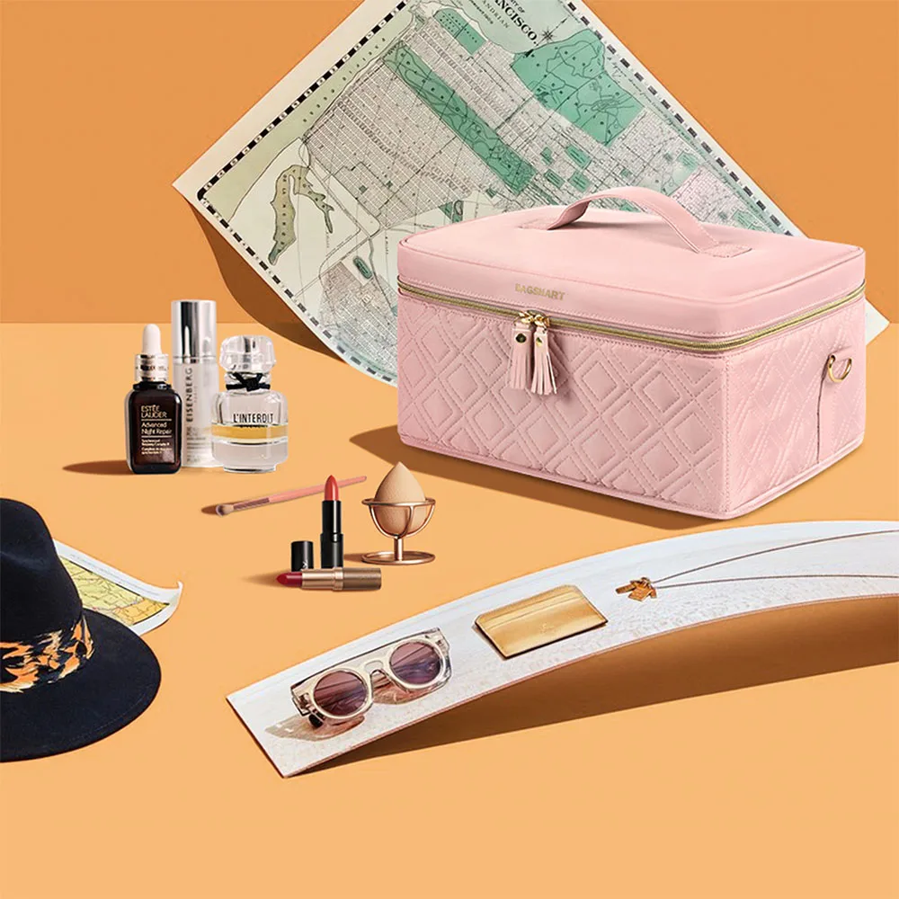 BAGSMART luxury large makeup bag cosmetic bag professional makeup case