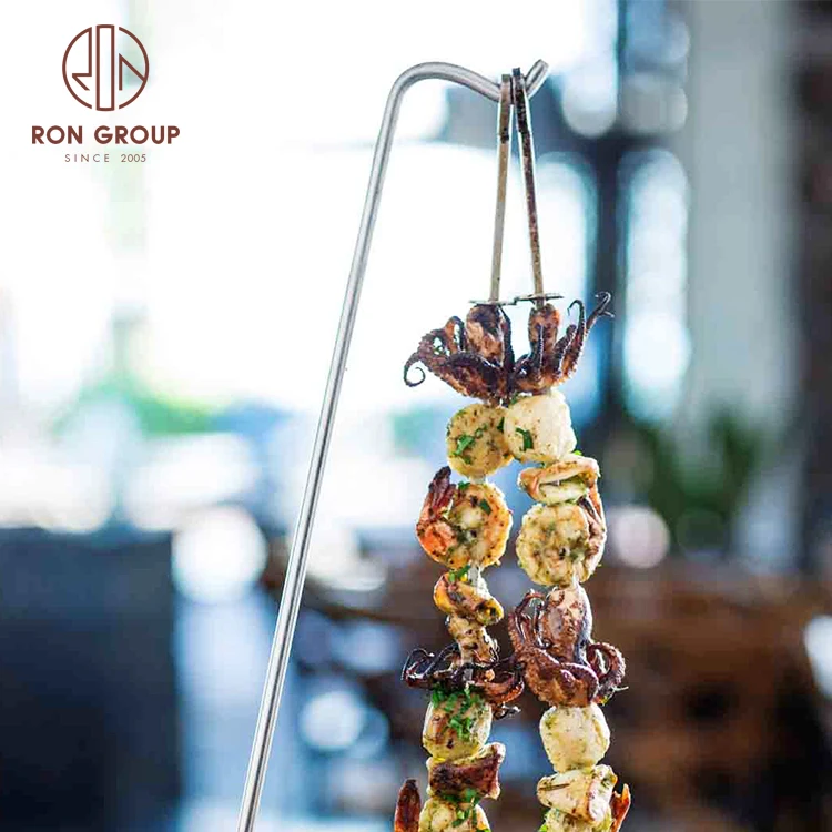 Wholesale Restaurant BBQ Accessories Grill Plate Stainless Steel Kebab Shelf Food Hanging barbecue rack Meat Skewer Metal