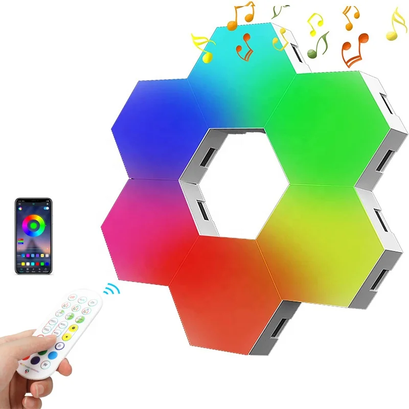 Smart App Remote Control LED Hexagon Lights RGB Color Changing Wall Sconces Music Sync Gaming Light
