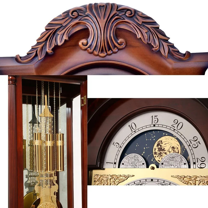 Royal Classic Movement Antique Baroque Style Goddess Big Wooden Floor Standing Mechanism Grandfather Clock With