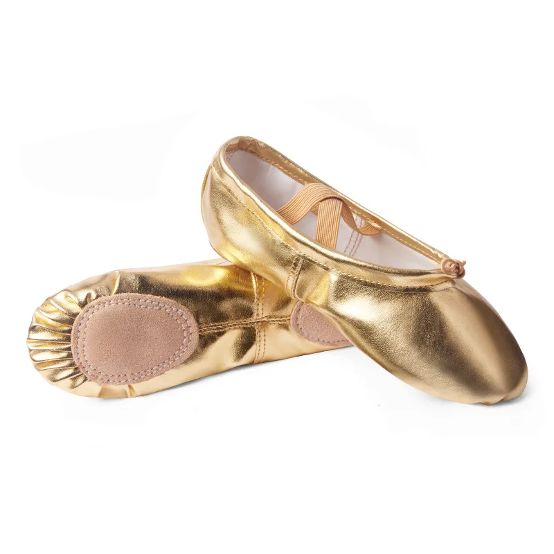 Factory Wholesale Cheap Kids Girls Gold Silver PU Ballet Dance Shoes Split Sole Ballet Flats Slippers