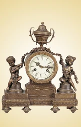 Antique Imitated French Boys shooting arrow on the  Mechanical Brass  Clock Marble Base