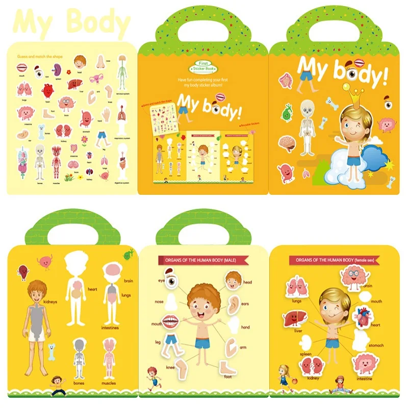Kids Early Education Cards Toys Reusable Sticker Book Multiple Scenarios Cartoon DIY Puzzle Educational Cognition Learning Toys