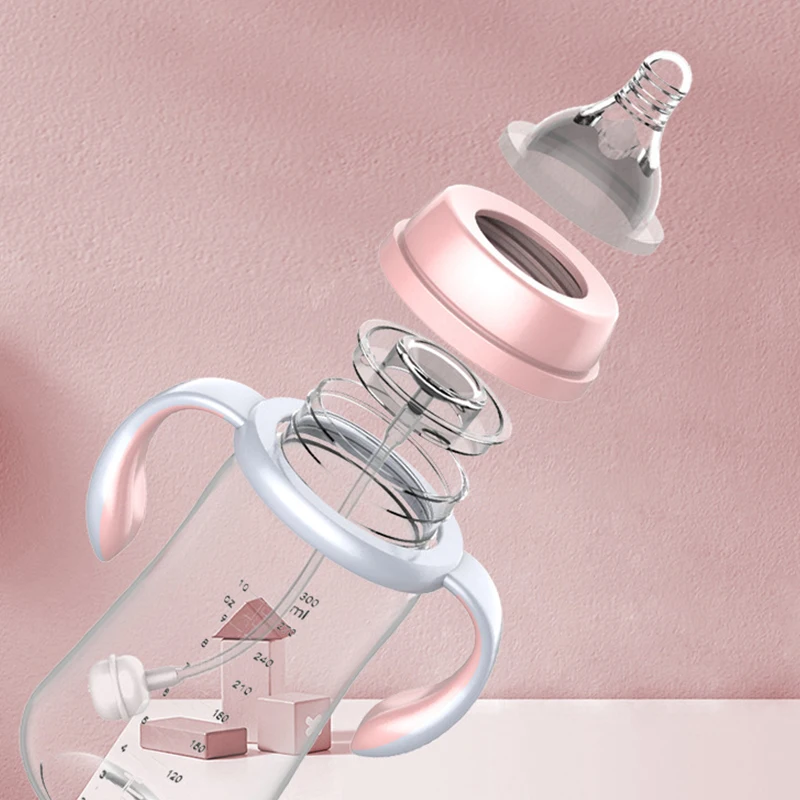 Wholesale BPA-free baby bottle food grade silicone nipple baby feeding bottle set newborn bottle set with gravity ball straw