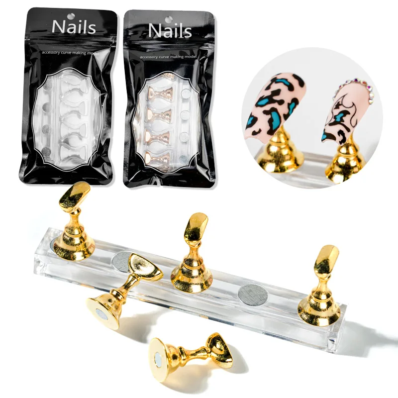 5 Pcs/Set Crystal Transparent Base Practice Nail Stand Magnetic Nail Tip Holder