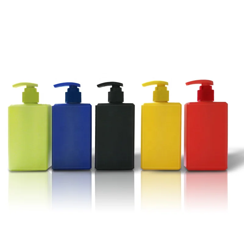 Yellow Matte Lotion Pump Bottle Oblong Square Shampoo Container HDPE Plastic Gel Packaging 200ml PE Bottle Cosmetics Soft Touch