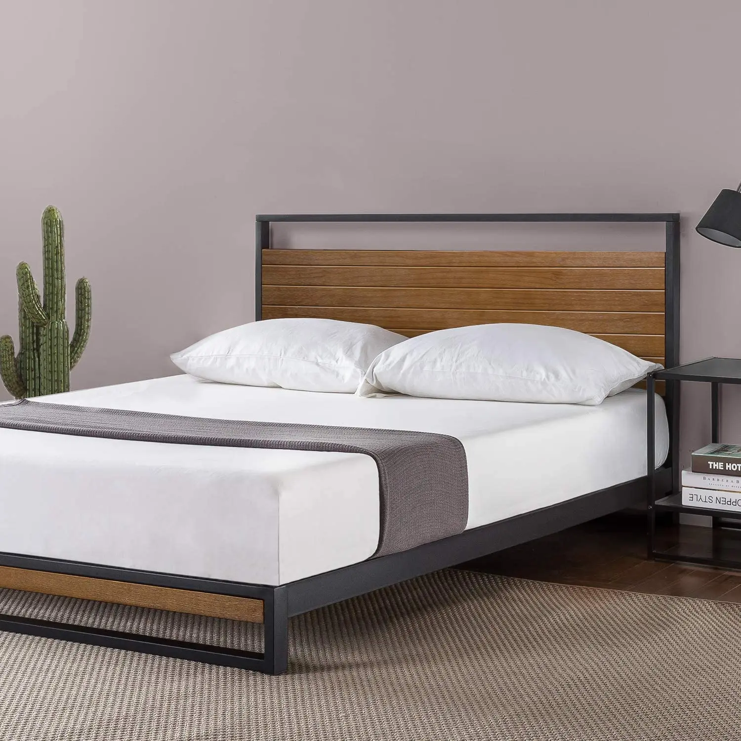 KING SIZE Matheney Platform Bed cheap Double metal bed  with wood