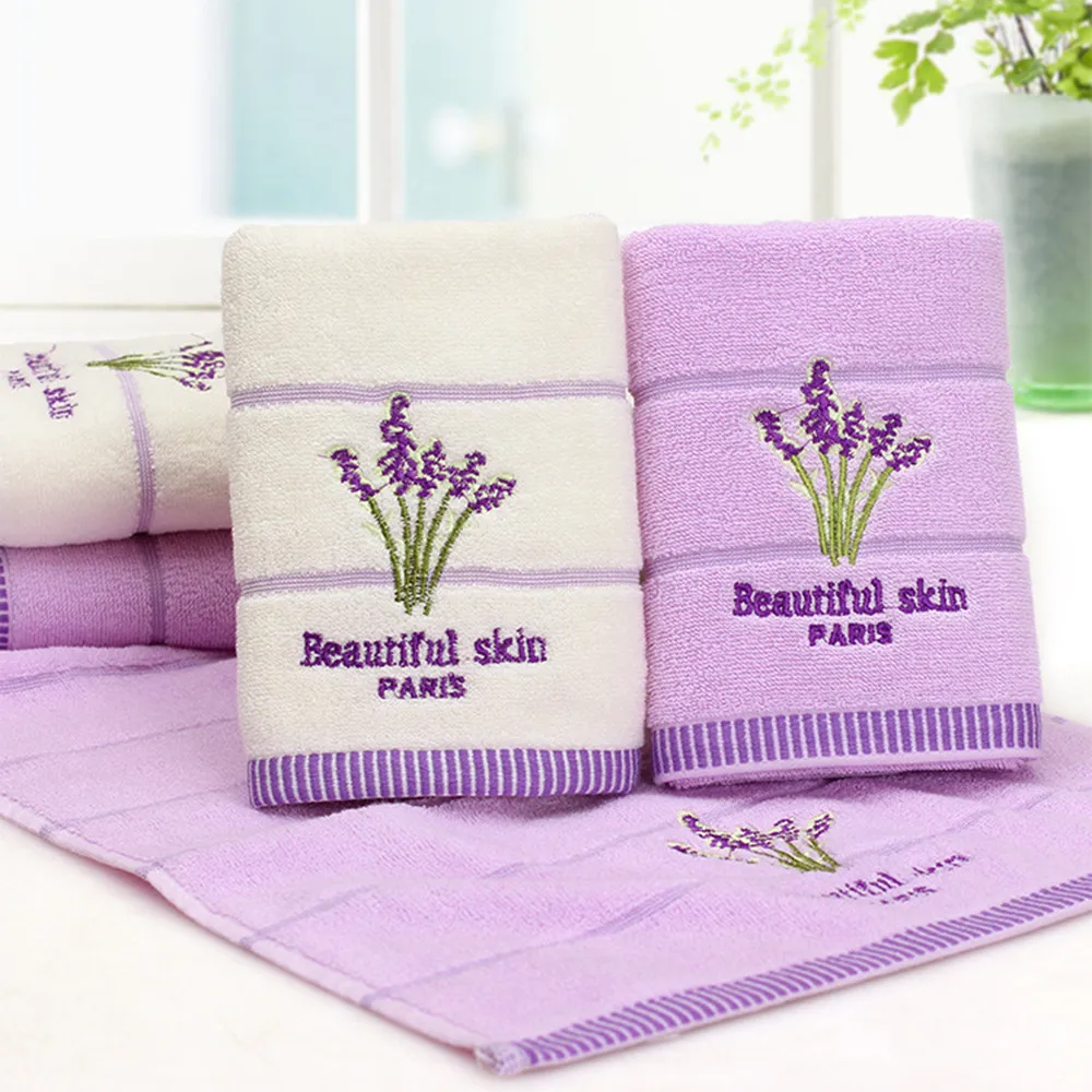34 x 74cm Soft Embroidery Lavender cotton towel for super market