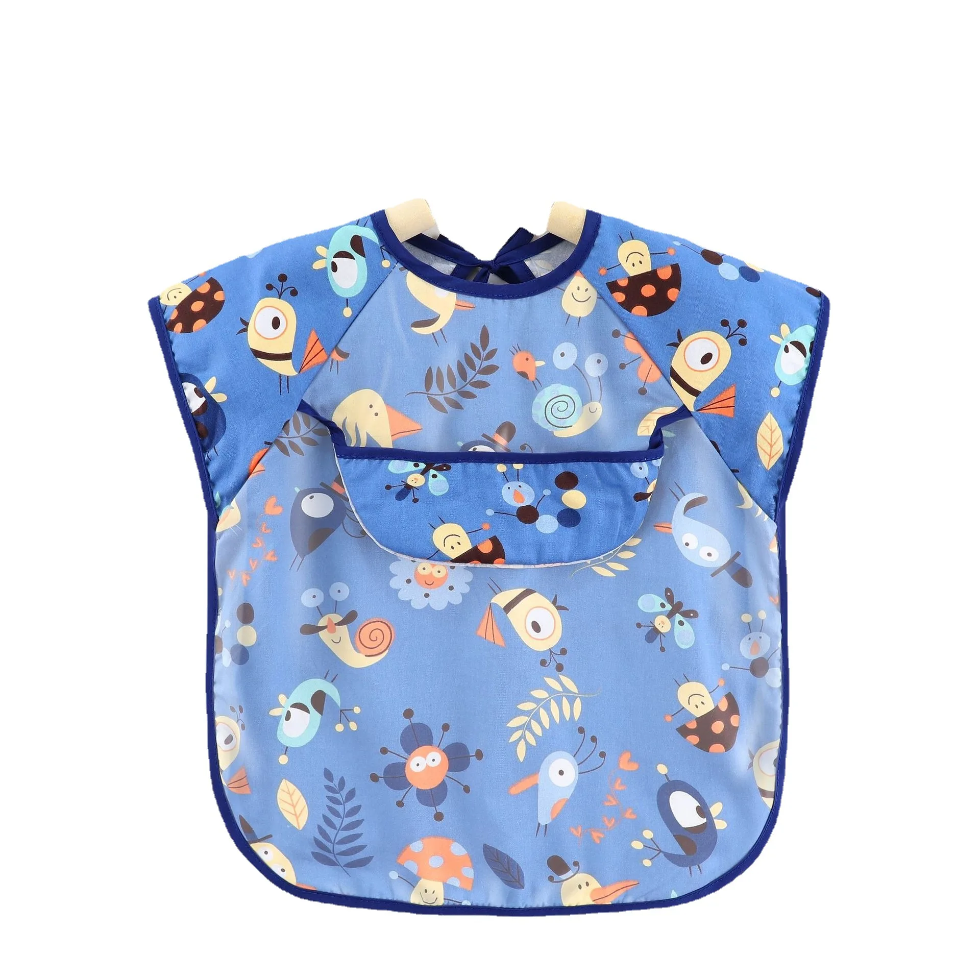 Baby girl eat overall waterproof and dirty qiu dong thin section sleeveless gown apron children cotton baby bib pocket