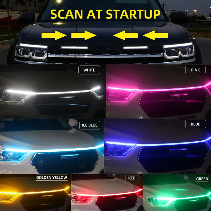 Car LED Scanner Cover Light Daytime Running Light scan led strip Starting Decorative DRL Auto Engine Hood light