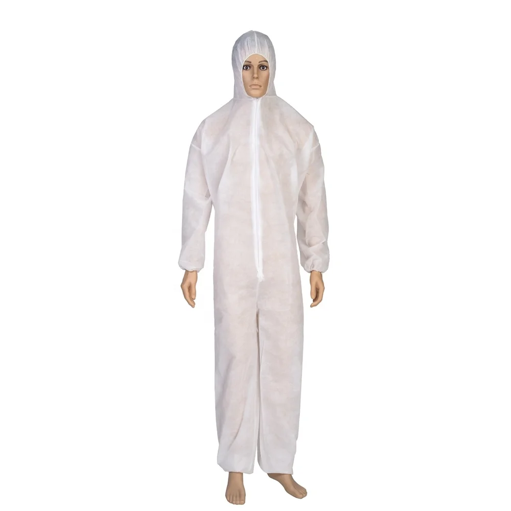 Cleaning SMS/SF Disposable Coveralls Blue/white, Hazmat Suit with Hood, Elastic Cuffs