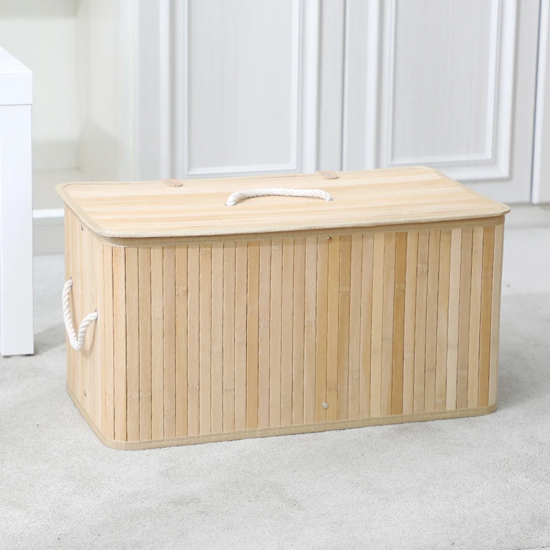 Оптовая продажа, домашняя корзина для хранения из натурального бамбука с крышкой и тканевой подкладкой