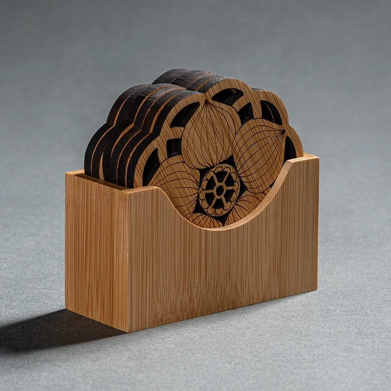 Bamboo coaster tea ceremony Zen Chinese style lotus leaf hollowed out tea saucer tea set small coaster insulation mat table mat
