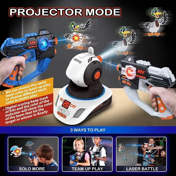 kids Adult Infrared Sound Shooting Games Toy Set 2-Player Vibrate Laser Guns with Projection Tags for Fighting Battles