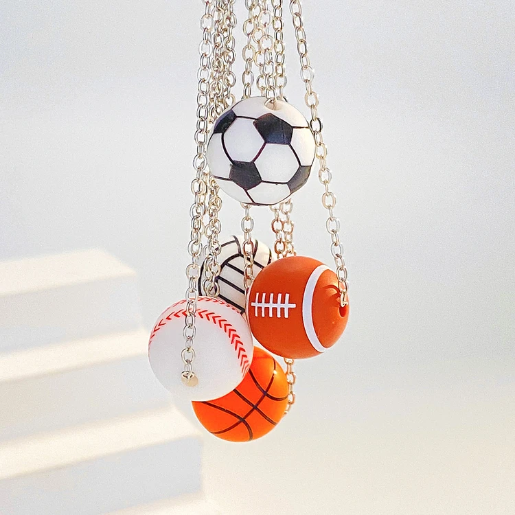 Unisex sports style ball necklace jewelry wholesale baseball basketball rugby football volleyball pendant necklace