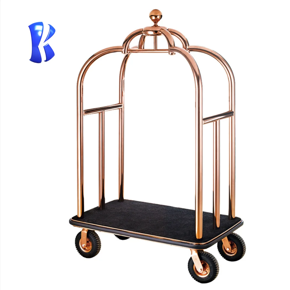 Novelty brass stainless steel luggage trolley for hotel lobby