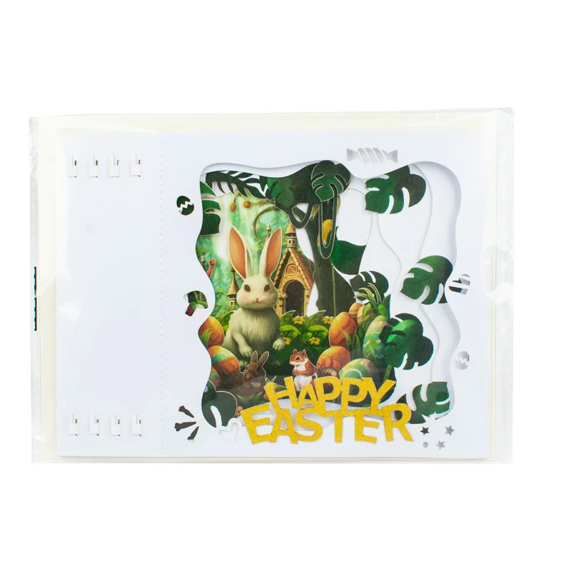 Novelty Box Shape Pop Up Easter Bunny and Eggs Greeting Cards