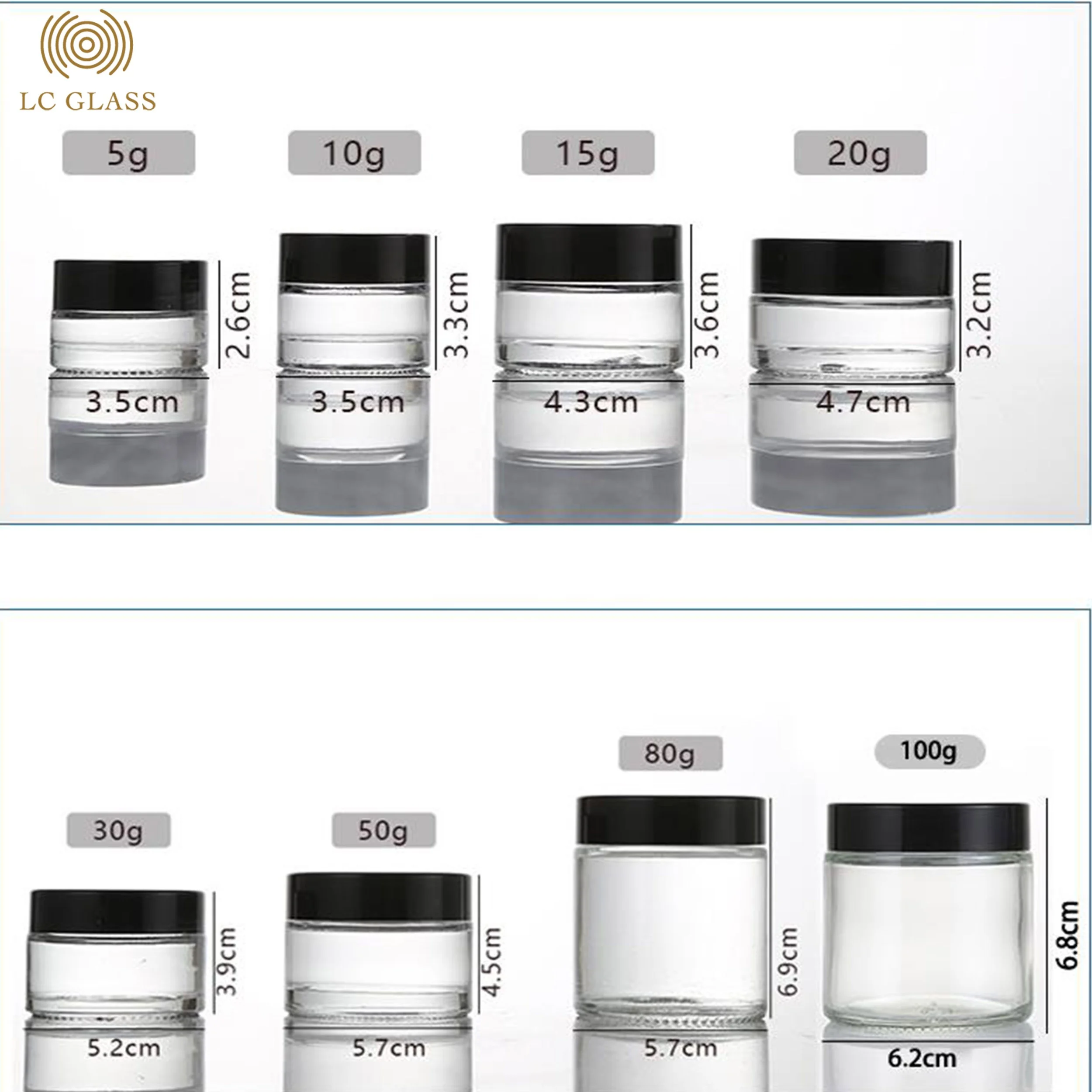 5g 10g 15g 20g 30g  50g 80g 100g clear cosmetic jar glass cosmetic cream jar jars for empty lip balm
