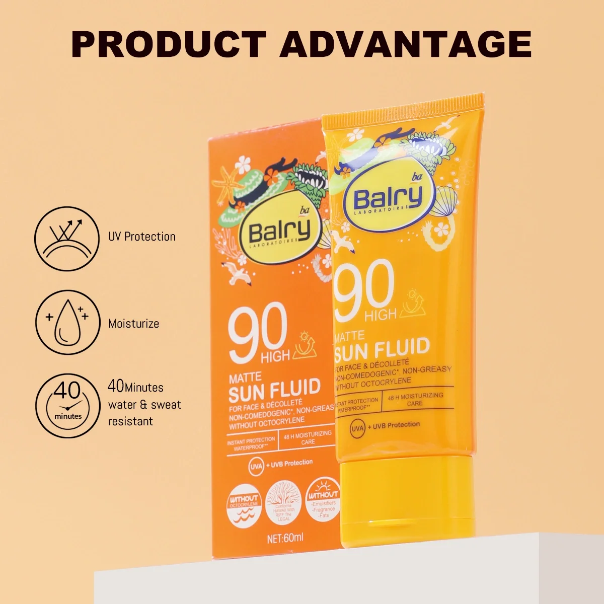 Balry Factory Wholesale Water-Resistant Quality Face Sunscreen UV Protection Sunblock 60ml