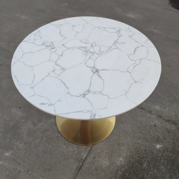 
Modern round dining table gold legs marble dining table resine white marble table restaurant furniture 