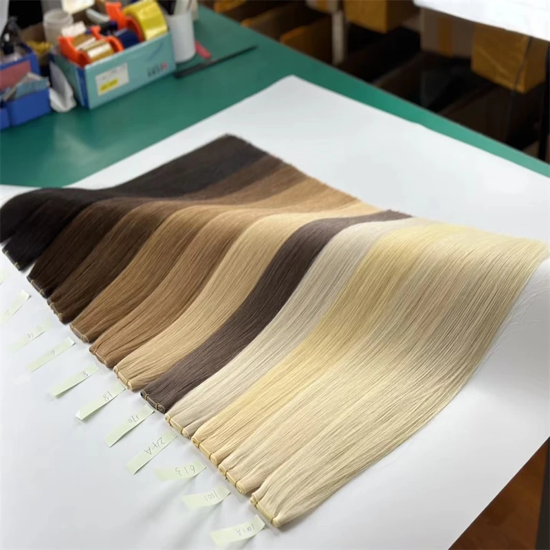 Weft Hair Extension 2023 New Design Invisible Hole PU Flat Weft Double Drawn Can Be Cut Genius PU Russian Hair