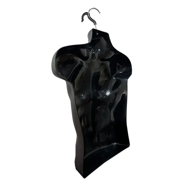 A molded plastic hollow-backed male torso designed for hanging