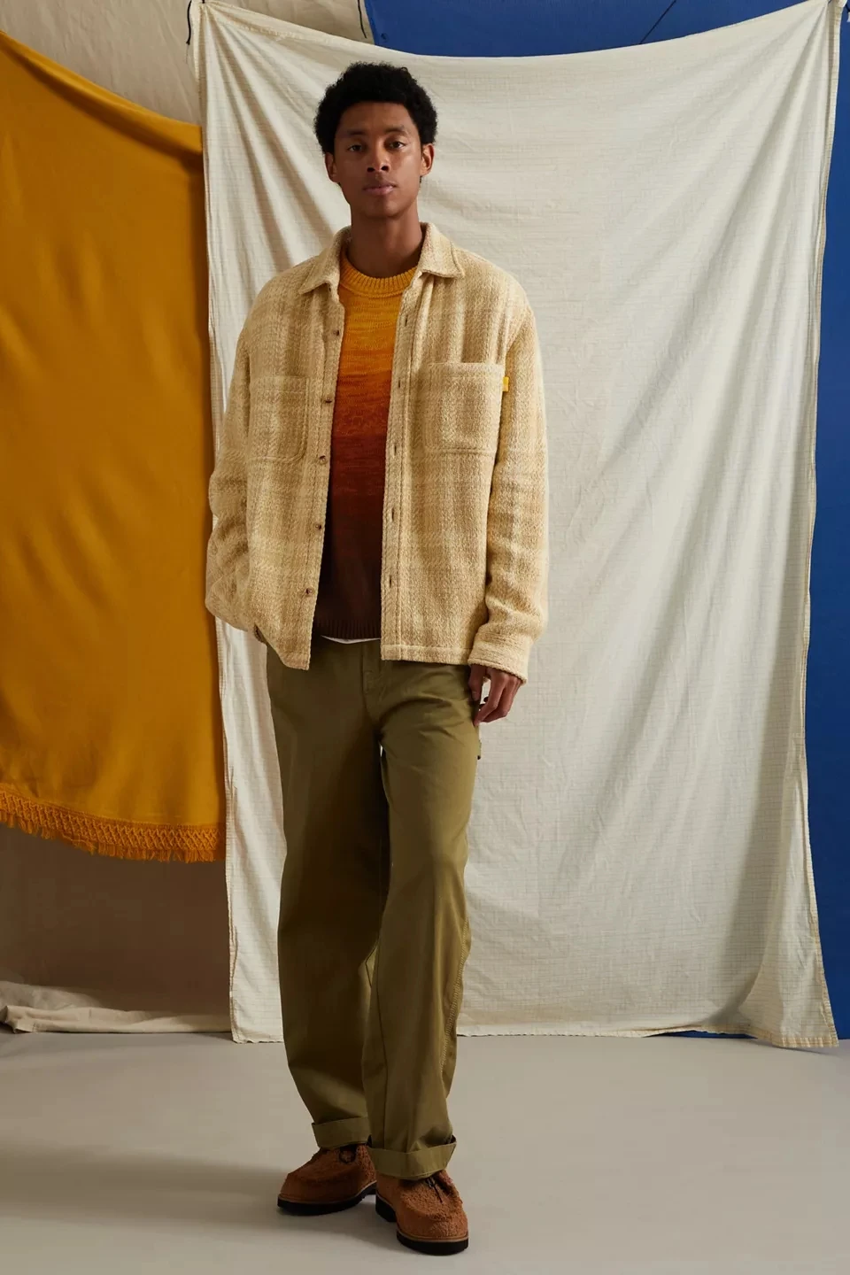 Wholesale Manufacturer Men Allover Check Pattern Long Sleeve Button Placket Workout Overshirt Plaid Shirt Jackets